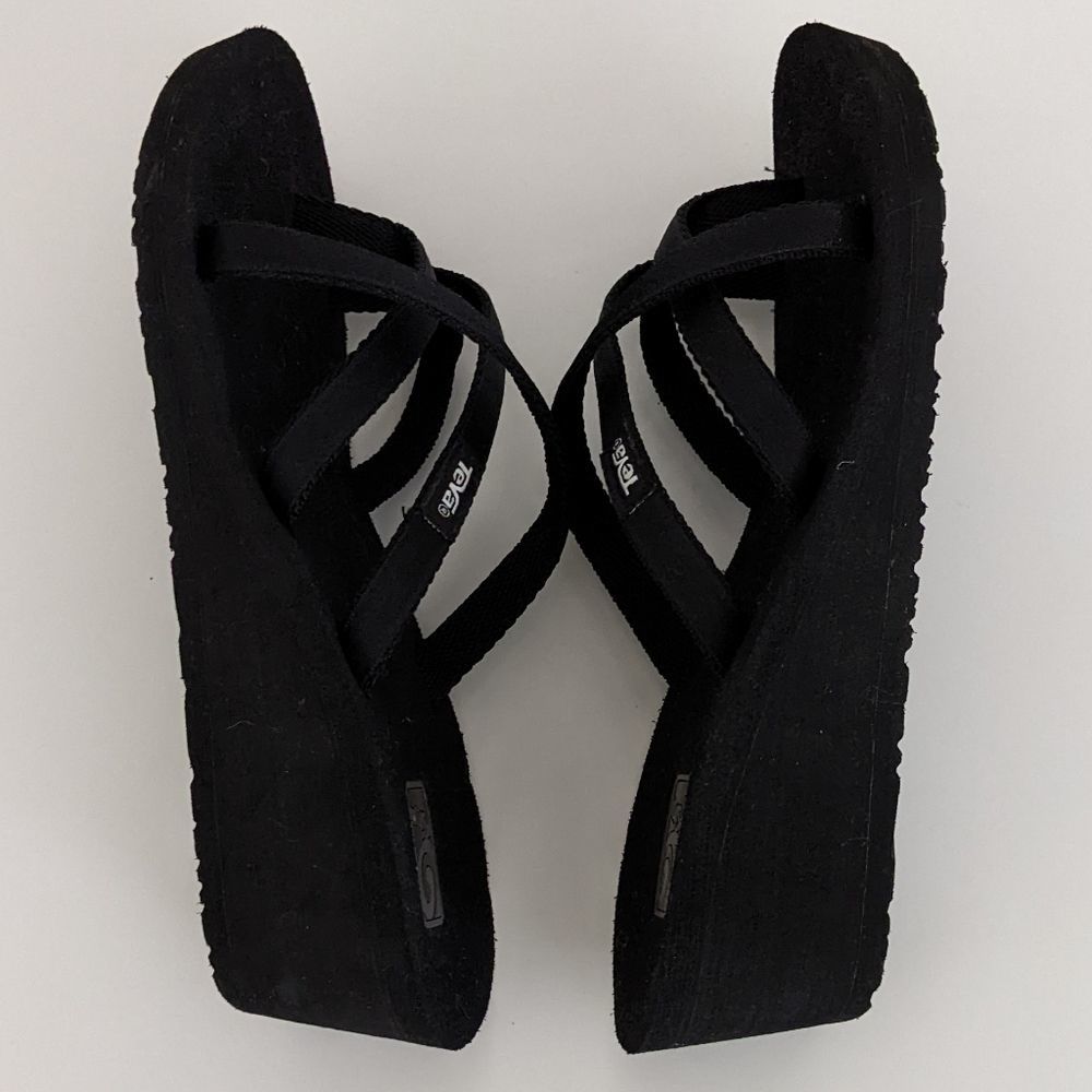 Teva Mush Black Strappy Thong Platform Wedge Flip Flops Sandals Women's 6 - Picture 7 of 8